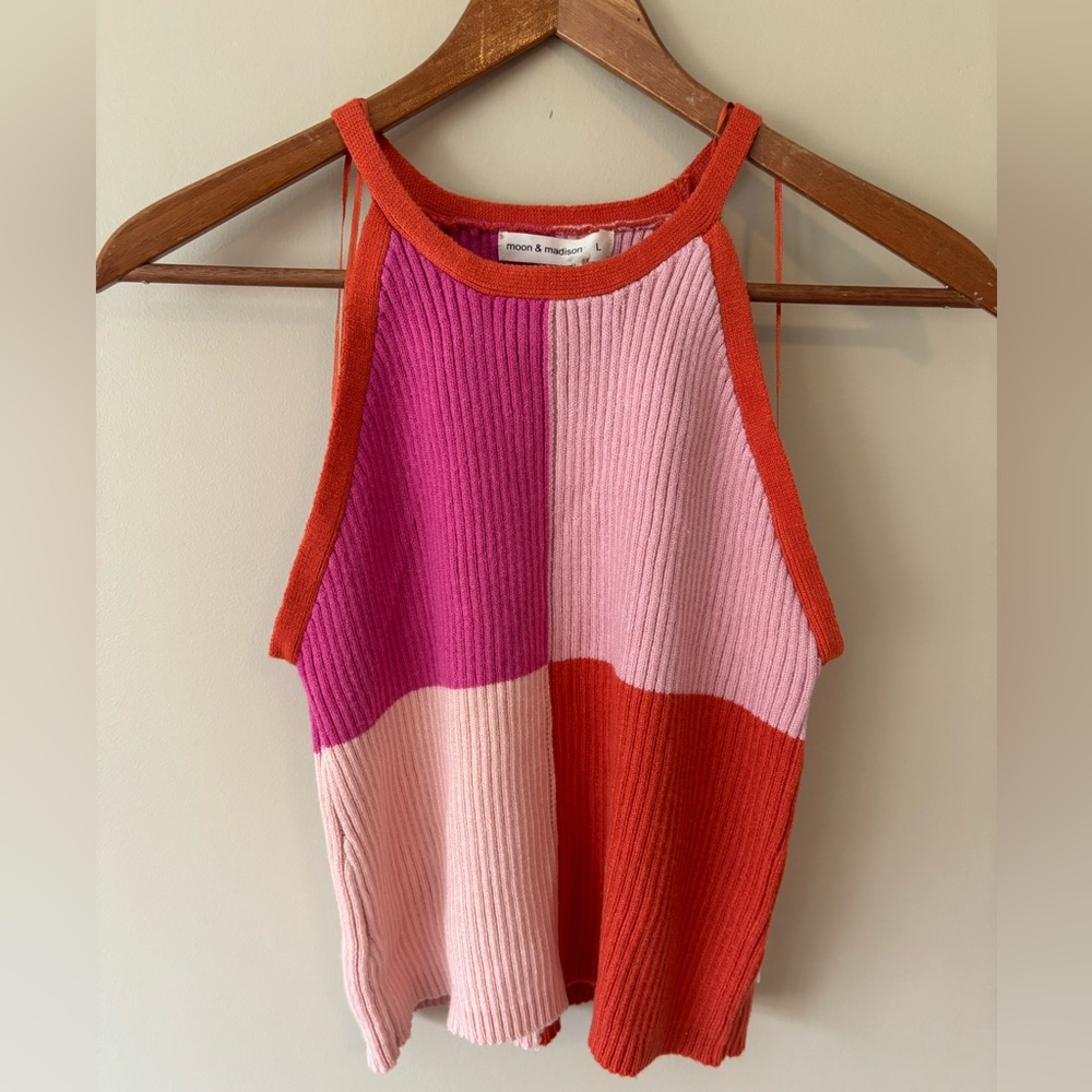 Moon & Madison Pink and Orange Colorblock Knit Tank Top Size Large